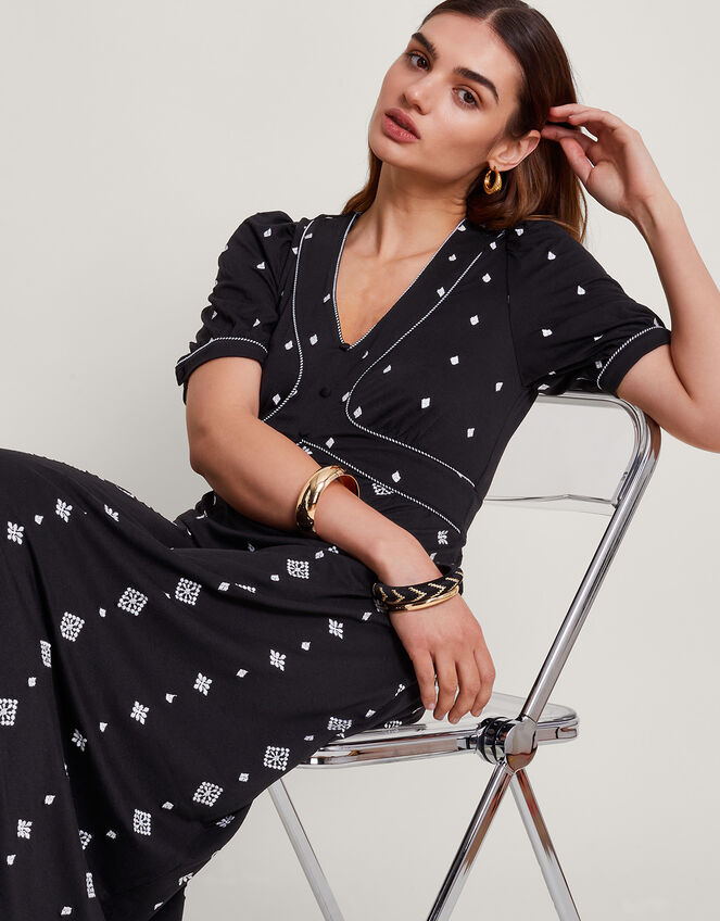 Ethel Embroidered Jersey Dress, Black (BLACK), large