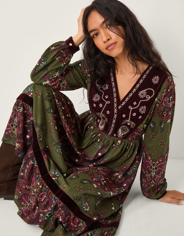 Jemma Paisley Print Jersey Midi Dress, Green (GREEN), large