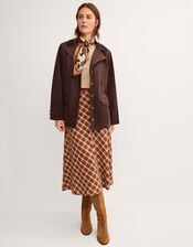 Eva Faux Suede Longline Jacket, Brown (DARK BROWN), large