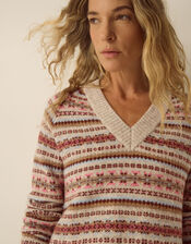 Fara V-Neck Fair Isle Jumper, Mink (MINK), large