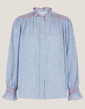 Maeve Ruffle Stripe Shirt, Blue (BLUE), large