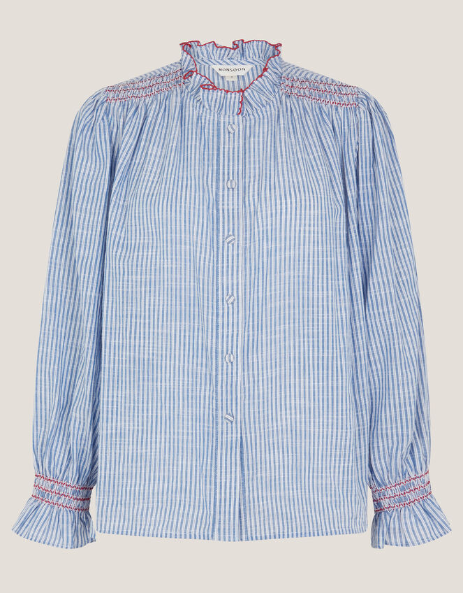 Maeve Ruffle Stripe Shirt, Blue (BLUE), large