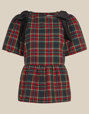 Dottie Puff Sleeve Bow Tartan Top, Red (RED), large