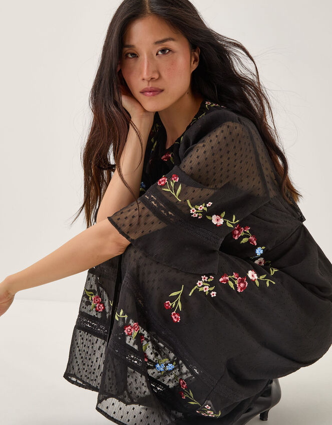 Alyssa Floral Embroidered Lace Midi Dress, Black (BLACK), large