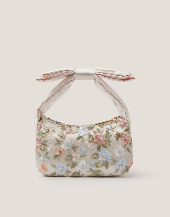 Floral Embroidered Bow Strap Bag, , large