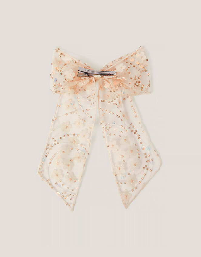 Sequin Flower Bow Hair Clip, , large