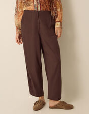 Joanie Linen Blend Barrel Trousers, Brown (CHOCOLATE), large