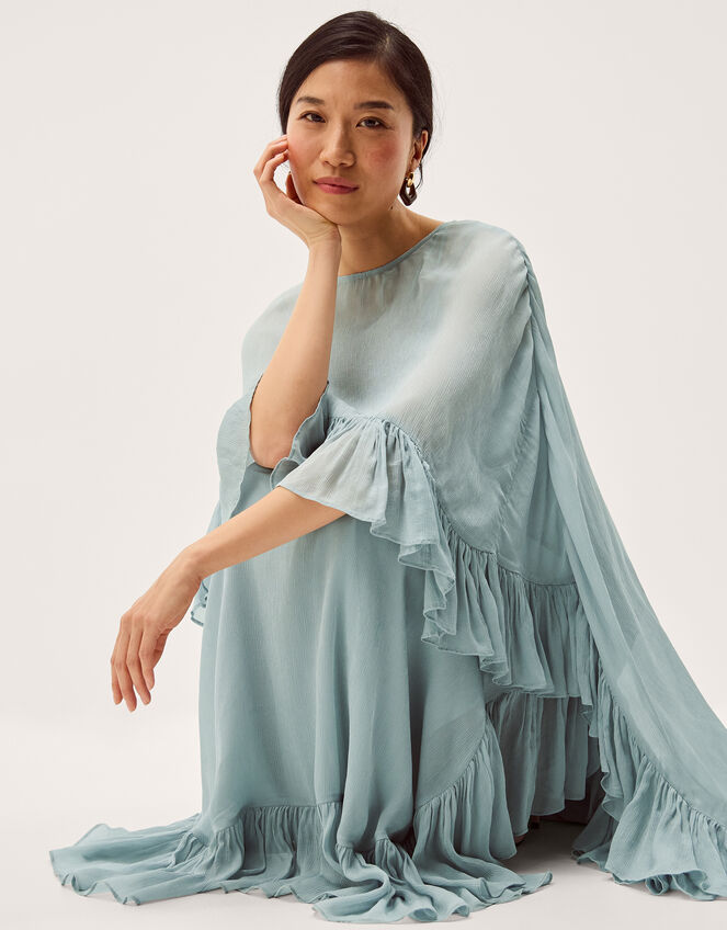 Jodie Ruffle Cape Chiffon Maxi Dress Blue