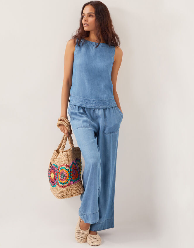 Nyla Button Side Tank Top, Blue (DENIM BLUE), large