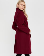 Rita Wrap Collar Long Coat , Red (BURGUNDY), large