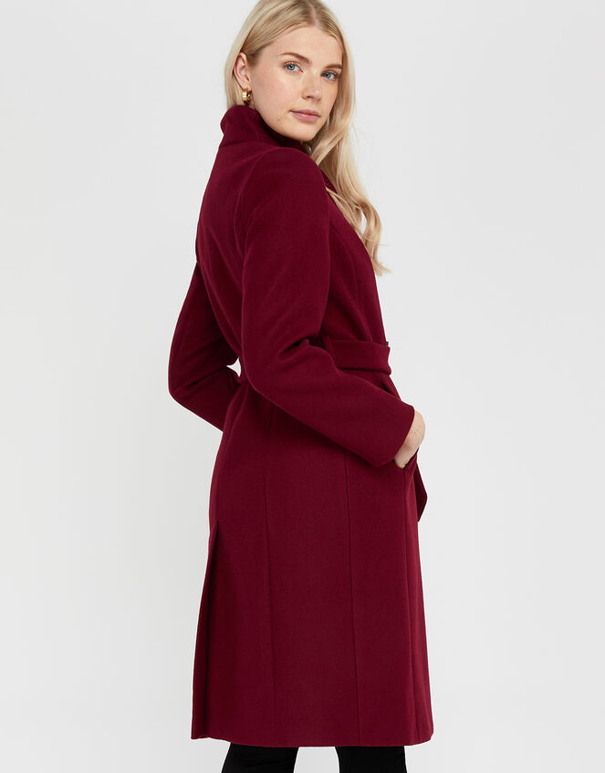 Rita Wrap Collar Long Coat , Red (BURGUNDY), large
