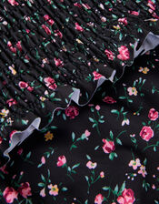 Ditsy Floral Smocked Bikini Set, Black (BLACK), large