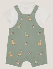 Newborn Giraffe Dungaree Set, Green (GREEN), large