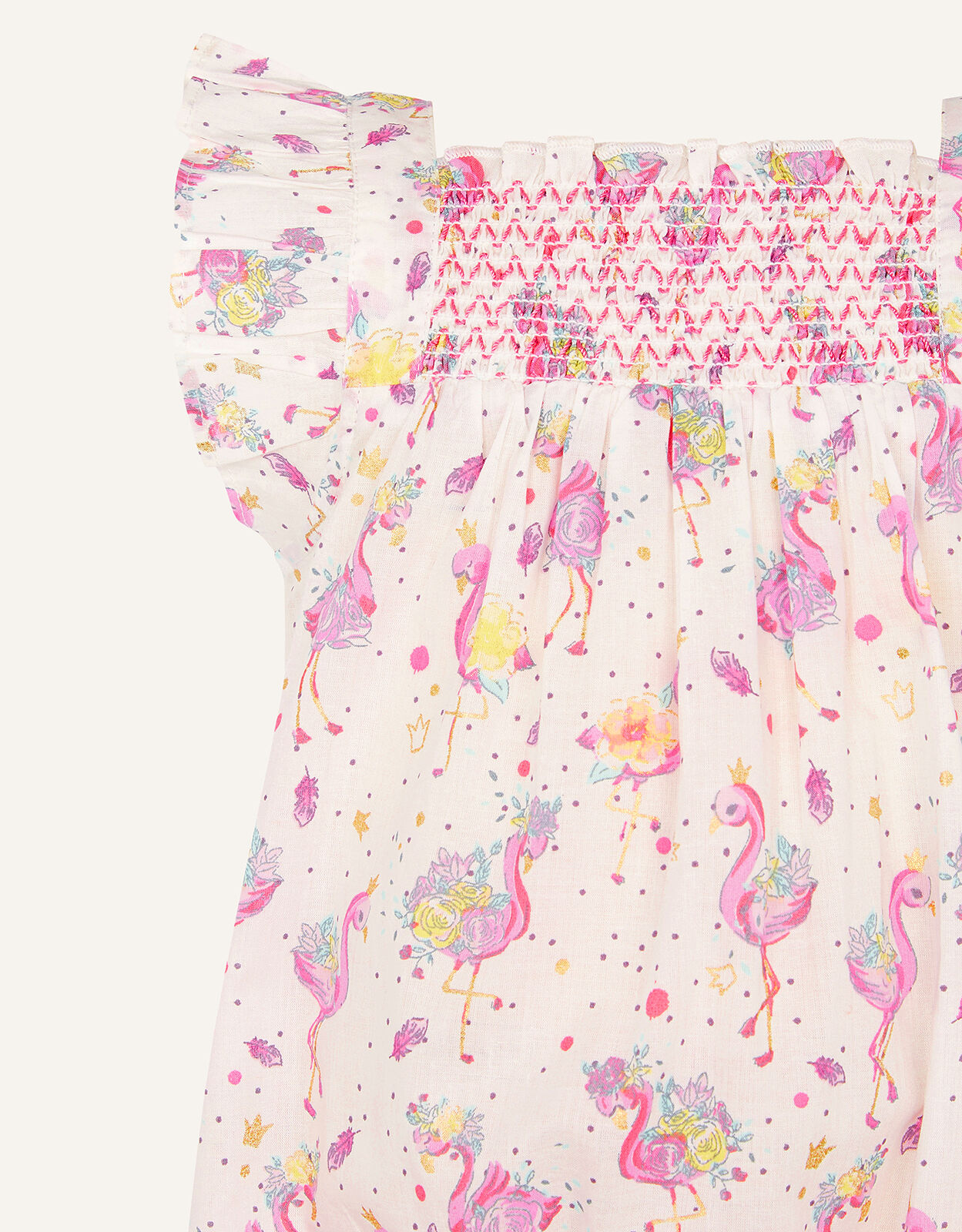 Baby Flamingo Print Romper Ivory