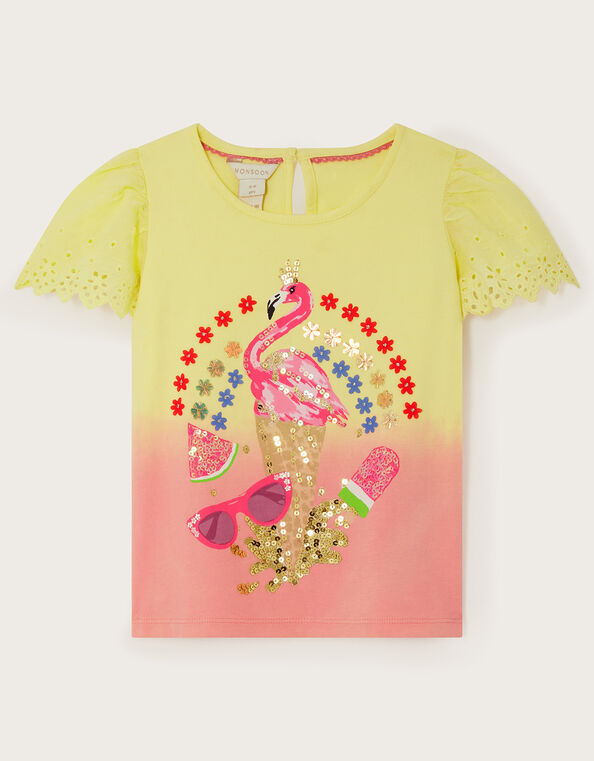Flamingo Ice Cream T-Shirt, Yellow (YELLOW), large