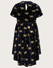 Unicorn Glitter Velvet Dress, Blue (NAVY), large
