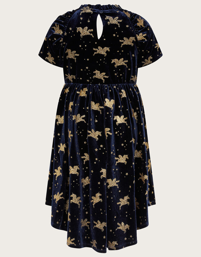 Unicorn Glitter Velvet Dress, Blue (NAVY), large
