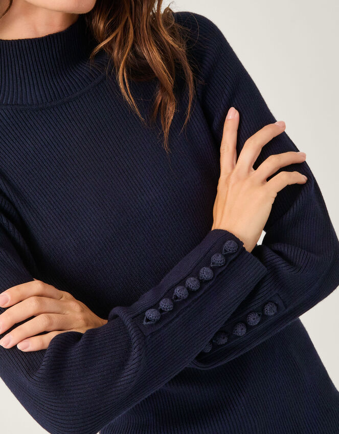 Ruby Ribbed Polo Neck Jumper Blue