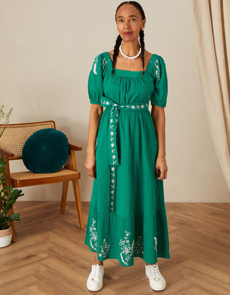 Double Faced Square Neck Embroidered Dress Green, Green (GREEN), large