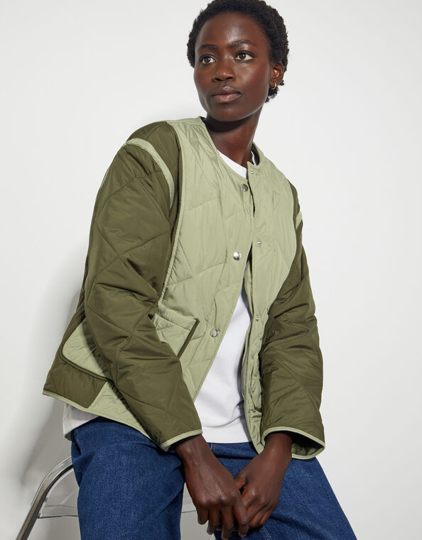 Lulu Two-Tone Quilted Jacket, Green (KHAKI), large
