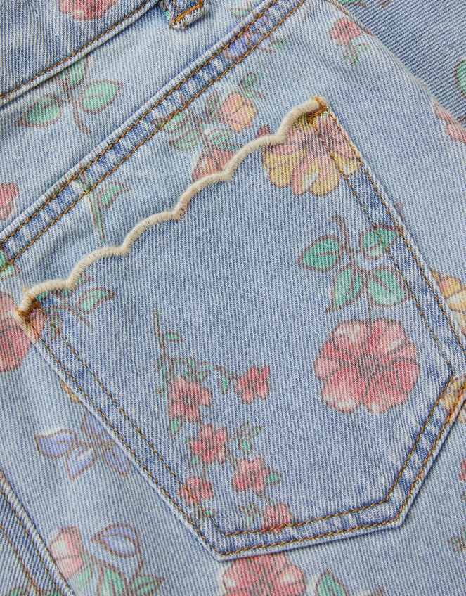 Floral Scallop Trim Jeans, Blue (BLUE), large