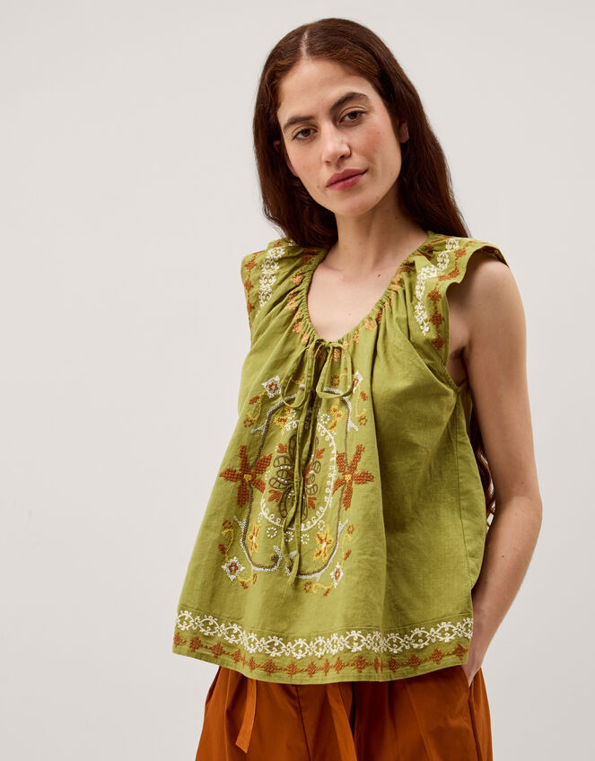Greta Floral Embroidered Top Green
