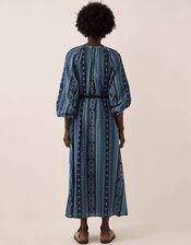 East Gabriette Geometric Print Embroidered Dress, Blue (BLUE), large