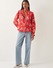 Sarah Frill Floral Print Shirt, Red (RED), large