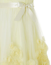 Macaroon Occasion Dress with 3D Flowers, Yellow (LEMON), large