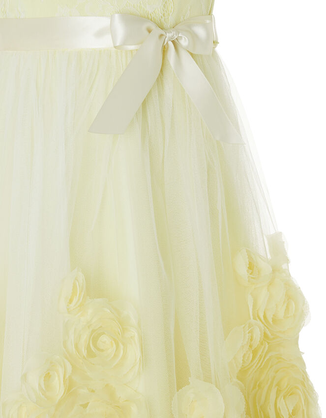 Macaroon Occasion Dress with 3D Flowers, Yellow (LEMON), large