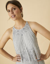 Suzanne Embellished Shorter Length Dress in Recycled Polyester, Blue (BLUE), large