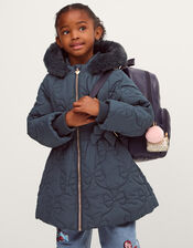 Bonnie Bow Quilted Puffer Coat, Blue (NAVY), large