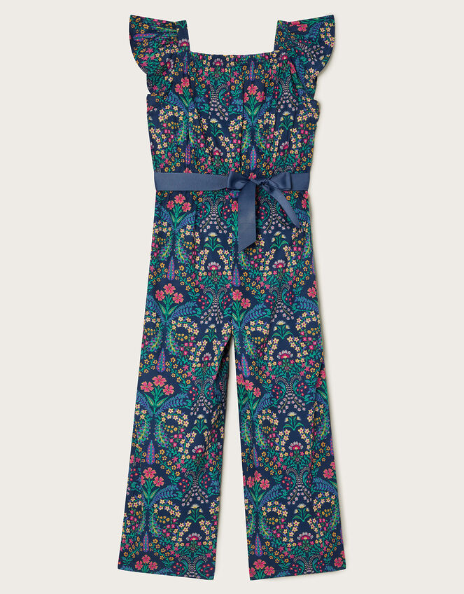 Floral Printed Jumpsuit, Blue (NAVY), large