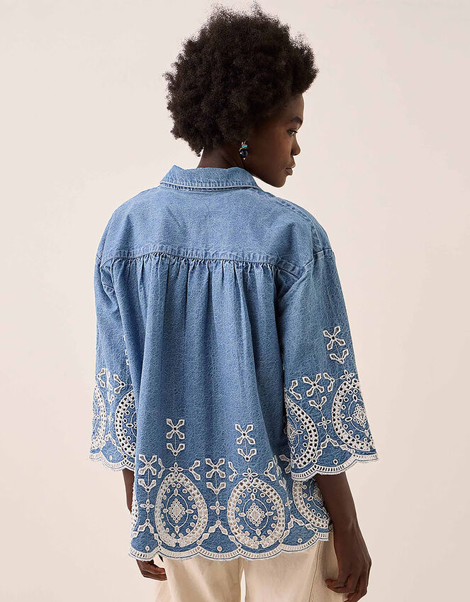 East Coralie Denim Broderie Shirt , Blue (BLUE), large