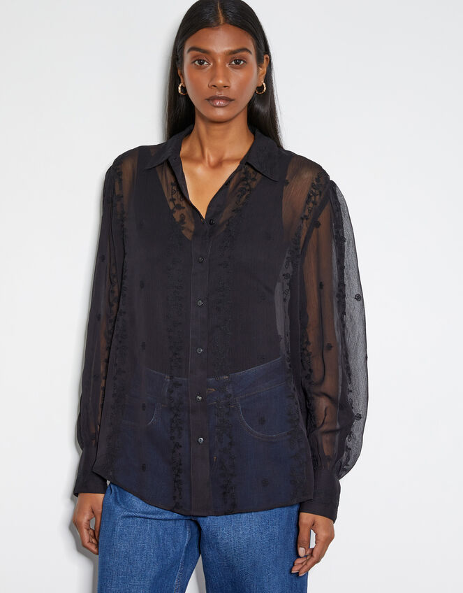 Edie Embroidered Blouse, Black (BLACK), large