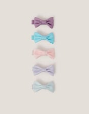 5-Pack Mini Bow Hair Clips, Blue (BLUE), large