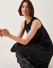 Fable Broderie Drop Waist Midi Dress, Black (BLACK), large