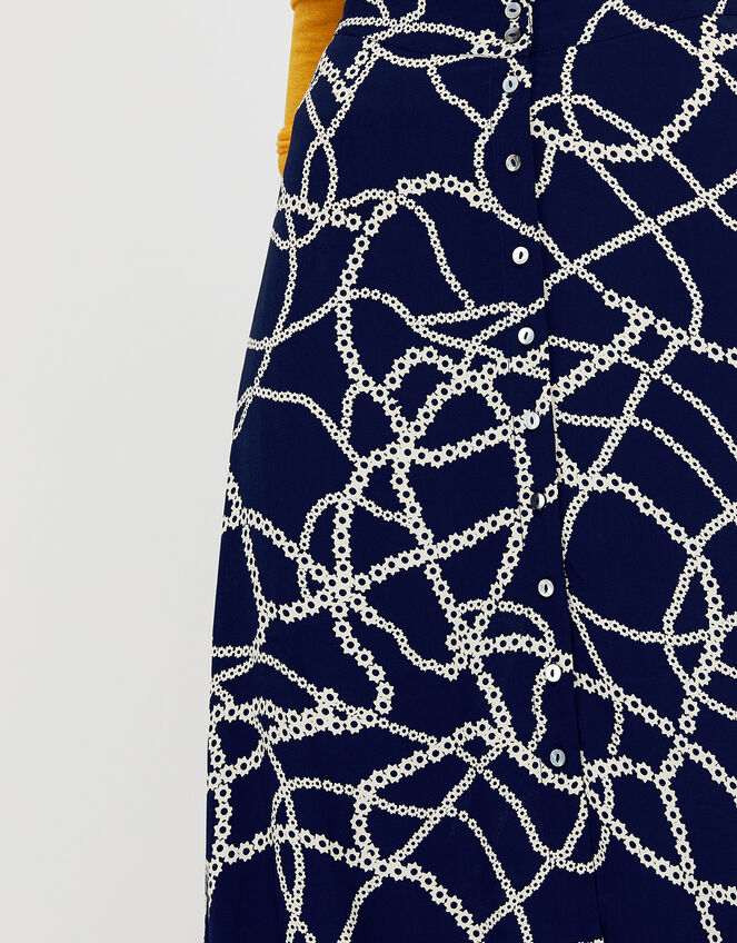 Daisy Chain Print Midi Skirt, Blue (NAVY), large
