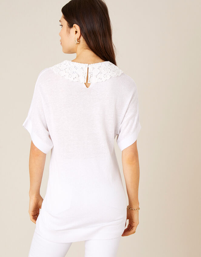 Short Sleeve Collar Jumper in Linen Blend, Ivory (IVORY), large