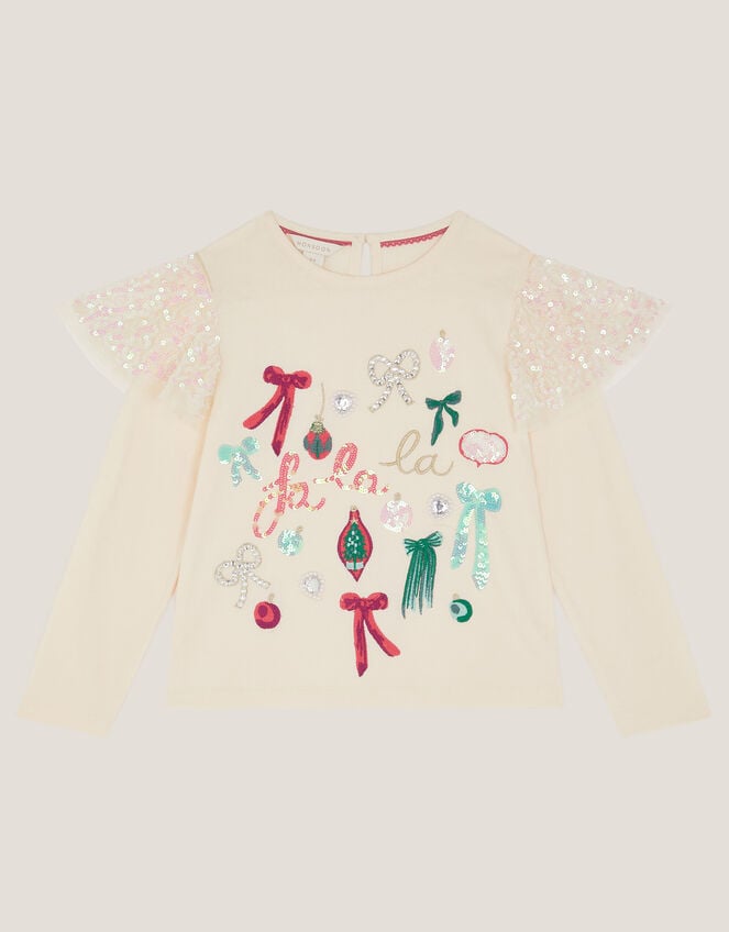 Fa La La Embellished Christmas Top, Ivory (IVORY), large