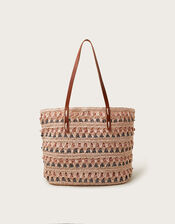 Tonal Raffia Shopper Bag, , large