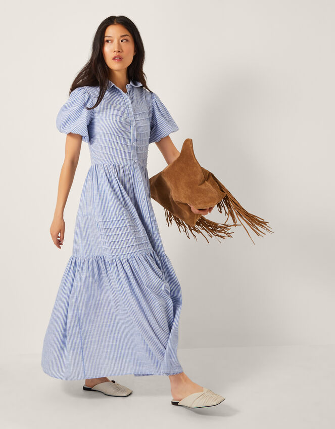 Winnie Stripe Maxi Shirt Dress, Blue (BLUE), large