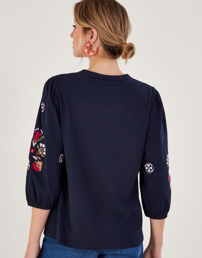Embroidered Jersey Top, Blue (NAVY), large