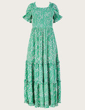 Gigi Print Bardot Maxi Dress in Sustainable Viscose, Green (GREEN), large