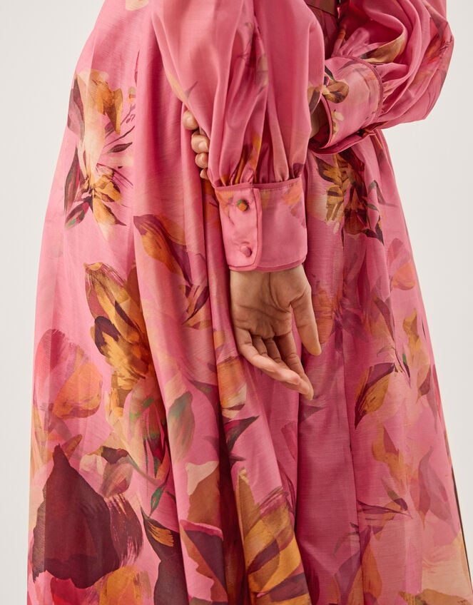 Aimee V-Neck Floral Print Midi Shirt Dress, Pink (PINK), large