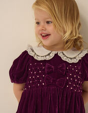 Baby Smocked Bow Party Dress, Red (BURGUNDY), large
