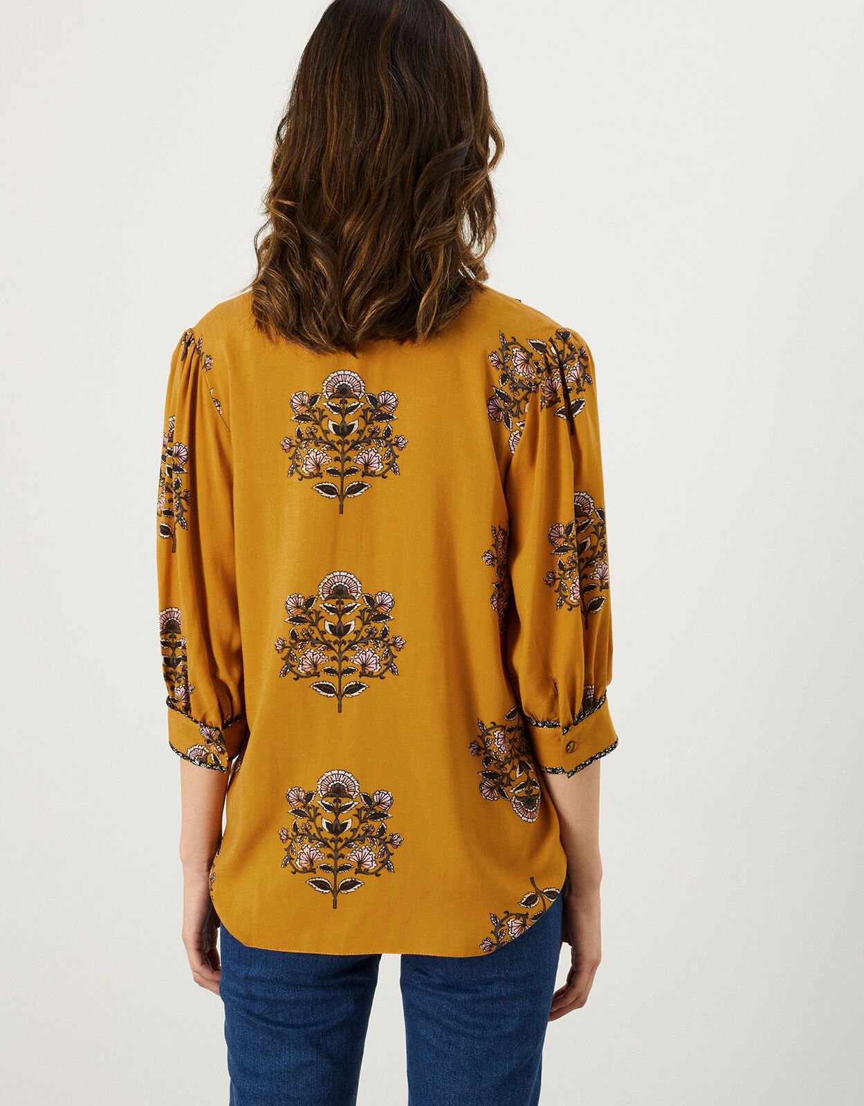 Floral Smock Crop Sleeve Blouse in LENZING ECOVERO Yellow Tops
