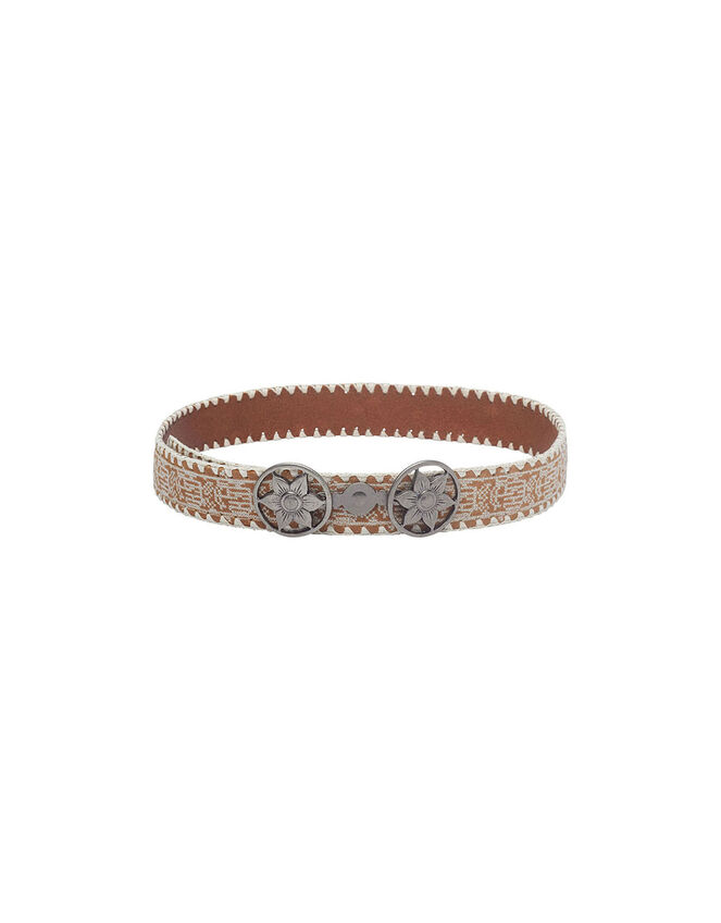 Maison Hotel Marcelo Flower Buckle Belt, Tan (TAN), large