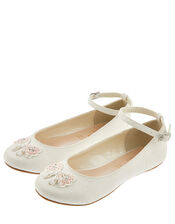 Kylie Crystal Bow Shimmer Ballerina Shoes, Ivory (IVORY), large