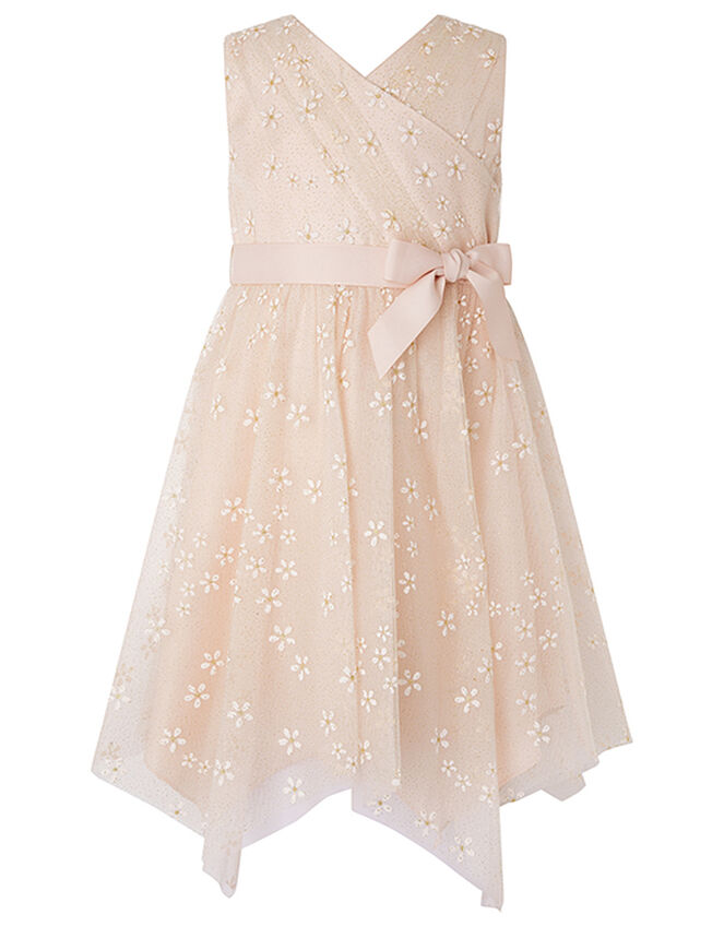 Snowdrop Floral Glitter Hanky Hem Dress, Pink (PINK), large
